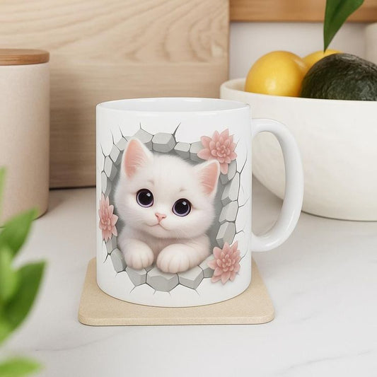 Cute Floral Cat Mug – Kitten Coffee & Tea Cup