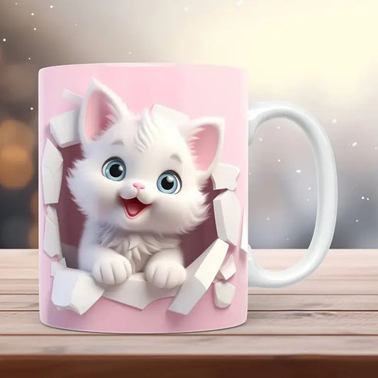 Adorable 3D Cat Ceramic Mug – Kitty Lover’s Coffee Cup