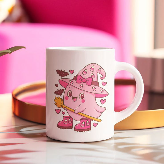 Cute Pink Ghost Mug – Fun Halloween Ceramic Cup
