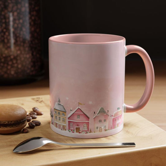 Cute Light Pink Mug with Cottage Detail – Perfect Coffee & Tea Cup